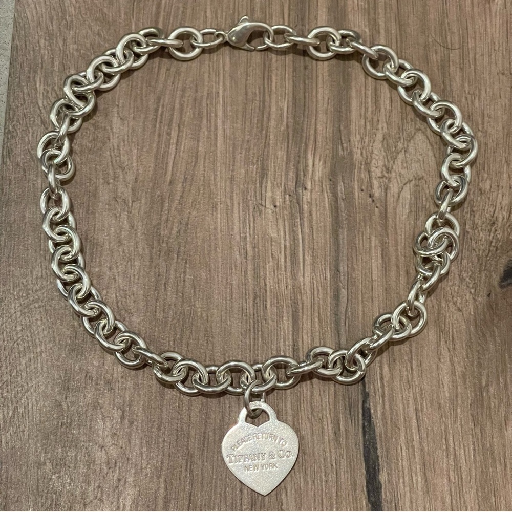 Tiffany & Co Silver Please Return to New York Heart Tag Link Necklace Womens 16”